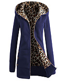 baratos Moletons com Capuz e Sem Capuz Femininos-Mulheres Longo Jacket Hoodie S&amp;oacute;lido / Leopardo / Inverno