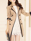 baratos Trench Coats e Casacos Femininos-Mulheres Di&amp;aacute;rio Primavera / Outono Longo Casaco Longo, S&amp;oacute;lido Lapela Chanfrada Manga Longa Poli&amp;eacute;ster Estilo Cl&amp;aacute;ssico Preto / Khaki