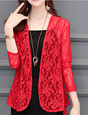 baratos Trench Coats e Casacos Femininos-Mulheres Di&amp;aacute;rio Padr&amp;atilde;o Casaco Longo, S&amp;oacute;lido Decote Redondo Manga 3/4 Poli&amp;eacute;ster Vermelho / Rosa / Vinho