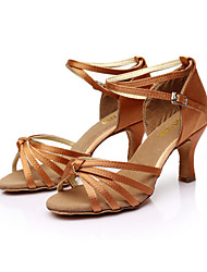 abordables -Mujer Zapatos de Baile Latino / Salón / Zapatos de Salsa Satén Sandalia Hebilla Tacón Personalizado Personalizables Zapatos de baile Marrón / Oro / Azul Real
