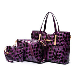 Mulheres Bolsas Couro Envernizado / PU Tote / Bolsa de Ombro / Conjuntos de saco 3 Pcs Purse Set Sólido Preto / Roxo / Vermelho Mulheres Bolsas Couro Envernizado / PU Tote / Bolsa de Ombro / Conjuntos de saco 3 Pcs Purse Set Sólido Preto / Roxo / Vermelho