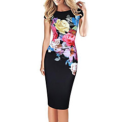 Mulheres Tamanhos Grandes Festa Moda de Rua Tubinho Vestido - Estampado, Floral Altura dos Joelhos / Delgado Mulheres Tamanhos Grandes Festa Moda de Rua Tubinho Vestido - Estampado, Floral Altura dos Joelhos / Delgado
