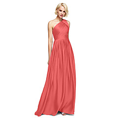 A-Şekilli Tek Omuz Yere Kadar Saten Şifon Yan Drape ile Nedime Elbisesi tarafından LAN TING BRIDE® A-Şekilli Tek Omuz Yere Kadar Saten Şifon Yan Drape ile Nedime Elbisesi tarafından LAN TING BRIDE®
