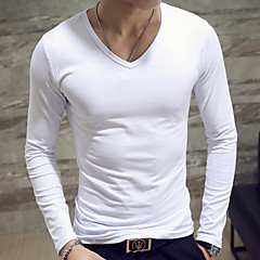 Homens Camiseta Básico Sólido Algodão Decote V Delgado / Manga Longa Homens Camiseta Básico Sólido Algodão Decote V Delgado / Manga Longa