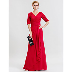 Fourreau / Colonne Col en V Longueur Sol Mousseline de soie Dentelle à Cordon Robe de Mère de Mariée avec Croisé par LAN TING BRIDE® Fourreau / Colonne Col en V Longueur Sol Mousseline de soie Dentelle à Cordon Robe de Mère de Mariée avec Croisé par LAN TING BRIDE®