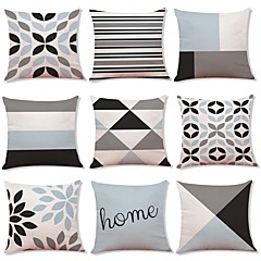 9 st Linne Örngott, Geometrisk Konst Dekor Pläd/Rutig 9 st Linne Örngott, Geometrisk Konst Dekor Pläd/Rutig