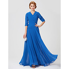 Fourreau / Colonne Col en V Longueur Cheville Jersey Robe de Mère de Mariée avec Ruché Pan drapé par LAN TING BRIDE® Fourreau / Colonne Col en V Longueur Cheville Jersey Robe de Mère de Mariée avec Ruché Pan drapé par LAN TING BRIDE®