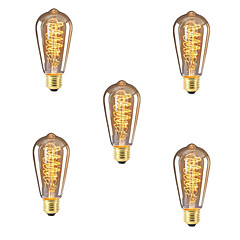 5 pezzi 40W E26 / E27 ST64 Bianco caldo 2300k Retrò Oscurabile Decorativo Incandescente Vintage Edison Lampadina 220-240V 5 pezzi 40W E26 / E27 ST64 Bianco caldo 2300k Retrò Oscurabile Decorativo Incandescente Vintage Edison Lampadina 220-240V