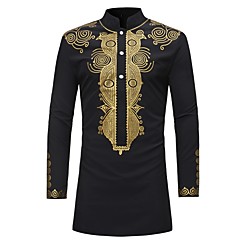 Homens Camisa Social Estampado, Tribal Colarinho Clerical / Manga Longa Homens Camisa Social Estampado, Tribal Colarinho Clerical / Manga Longa