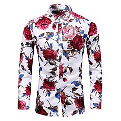 Men's Vintage / Basic Plus Size Cotton Slim Shirt - Floral Print / Long Sleeve Men's Vintage / Basic Plus Size Cotton Slim Shirt - Floral Print / Long Sleeve