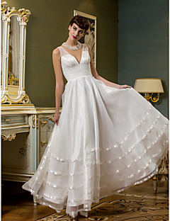 Ankle Length Wedding Dresses Search Lightinthebox A Line Plunging Neckline Ankle Length Organza Tulle Custom Wedding Dresses With Sash Ribbon Side D By Lan Ting Bride