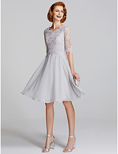 Mother Of The Bride Dresses Online A Line Scoop Neck Knee Length Chiffon Lace Mother Of The Bride Dress With Liques Pleats By Lan Ting Illusion Sleeve See Through