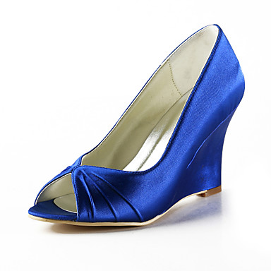 Satin Wedge Heel Peep Toe With Ruffles Wedding Party Women's Shoes 376618 2017 â $30.99