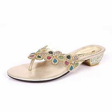 Leather Low Heel Flip Flops With Rhinestone Party And Evening Shoes ...