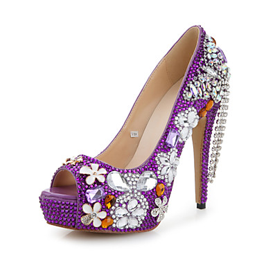 Round-Toe Kitten-Heel Satin Purple Wedding Shoes with Beads Bowknot