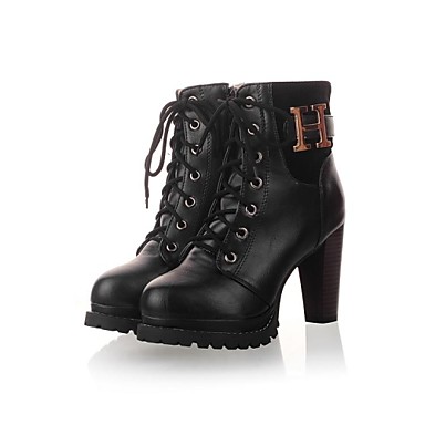 Women's Chunky Heel Combat Boots Mid-Calf Boots With Lace Up((More ...