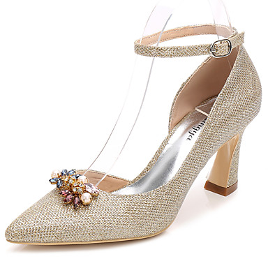 Women's Shoes Glitter Spring / Fall Basic Pump / Ankle Strap Wedding Shoes Chunky Heel Pointed Toe Rhinestone / Crystal Gold / Silver Women's Shoes Glitter Spring / Fall Basic Pump / Ankle Strap Wedding Shoes Chunky Heel Pointed Toe Rhinestone / Crystal Gold / Silver