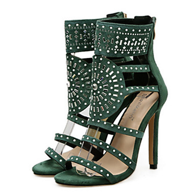 Women's Shoes Suede Spring Summer Comfort Novelty Sandals Stiletto Heel Open Toe Sequin Rivet for Wedding Party & Evening Black Green Women's Shoes Suede Spring Summer Comfort Novelty Sandals Stiletto Heel Open Toe Sequin Rivet for Wedding Party & Evening Black Green