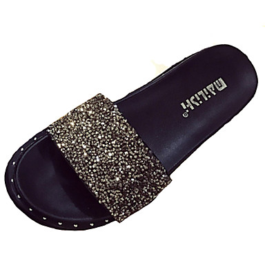 Women's Shoes PU(Polyurethane) Summer Comfort Slippers & Flip-Flops Flat Heel Black / Silver Women's Shoes PU(Polyurethane) Summer Comfort Slippers & Flip-Flops Flat Heel Black / Silver