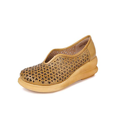 Women's Shoes Cowhide Spring / Summer Comfort Loafers & Slip-Ons Wedge Heel Round Toe Army Green / Khaki / Burgundy Women's Shoes Cowhide Spring / Summer Comfort Loafers & Slip-Ons Wedge Heel Round Toe Army Green / Khaki / Burgundy