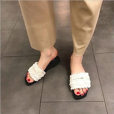 Women's Shoes Cashmere Summer Comfort Slippers & Flip-Flops Flat Heel White / Black / Blue Women's Shoes Cashmere Summer Comfort Slippers & Flip-Flops Flat Heel White / Black / Blue