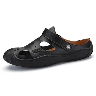 Men's Shoes Cowhide Summer Comfort Sandals Black / Gray / Khaki Men's Shoes Cowhide Summer Comfort Sandals Black / Gray / Khaki