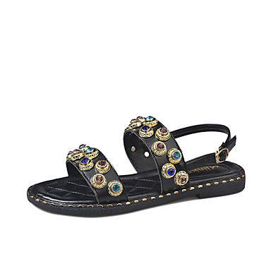 Women's Shoes PU(Polyurethane) Summer Comfort Sandals Flat Heel White / Black Women's Shoes PU(Polyurethane) Summer Comfort Sandals Flat Heel White / Black