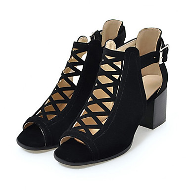 Women's Shoes Nubuck leather Fall & Winter Comfort / Novelty Sandals Chunky Heel Peep Toe Buckle Black / Beige / Green / Party & Evening Women's Shoes Nubuck leather Fall & Winter Comfort / Novelty Sandals Chunky Heel Peep Toe Buckle Black / Beige / Green / Party & Evening