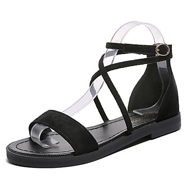 Women's Shoes PU(Polyurethane) Summer Comfort Sandals Flat Heel Round Toe Gray / Brown / Green Women's Shoes PU(Polyurethane) Summer Comfort Sandals Flat Heel Round Toe Gray / Brown / Green