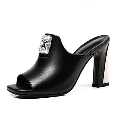 Women's Shoes Nappa Leather Summer Comfort Sandals Chunky Heel Open Toe White / Black Women's Shoes Nappa Leather Summer Comfort Sandals Chunky Heel Open Toe White / Black