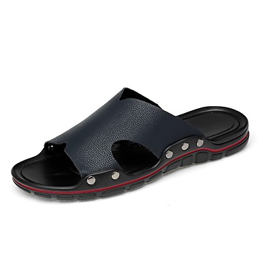 Men's Shoes Cowhide Summer Comfort Slippers & Flip-Flops Black / Brown / Blue Men's Shoes Cowhide Summer Comfort Slippers & Flip-Flops Black / Brown / Blue