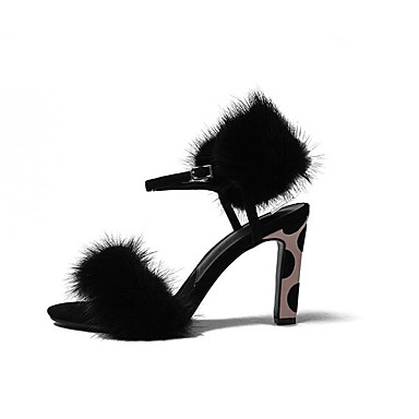 Women's Shoes Sheepskin Summer Comfort / Basic Pump Sandals Chunky Heel Black / Almond Women's Shoes Sheepskin Summer Comfort / Basic Pump Sandals Chunky Heel Black / Almond