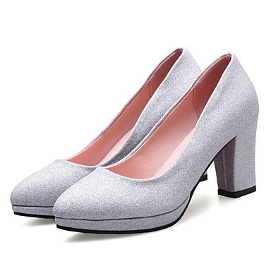 Women's Shoes Synthetics Summer Basic Pump Heels Chunky Heel Pointed Toe Sequin Gold / Silver / Party & Evening Women's Shoes Synthetics Summer Basic Pump Heels Chunky Heel Pointed Toe Sequin Gold / Silver / Party & Evening
