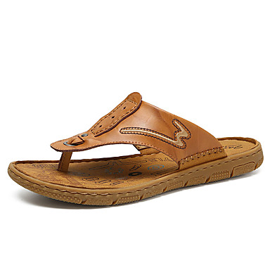 Men's Shoes Cowhide Summer Comfort Slippers & Flip-Flops Black / Brown Men's Shoes Cowhide Summer Comfort Slippers & Flip-Flops Black / Brown