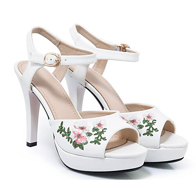 Women's Shoes Microfiber Summer Comfort / Basic Pump Sandals Stiletto Heel White / Black Women's Shoes Microfiber Summer Comfort / Basic Pump Sandals Stiletto Heel White / Black