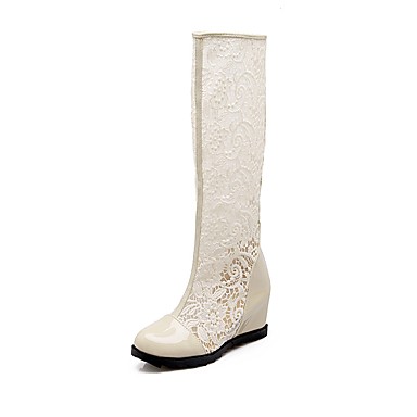 Women's Shoes Lace / PU(Polyurethane) Spring & Summer Fashion Boots Boots Wedge Heel Round Toe White / Black / Beige Women's Shoes Lace / PU(Polyurethane) Spring & Summer Fashion Boots Boots Wedge Heel Round Toe White / Black / Beige