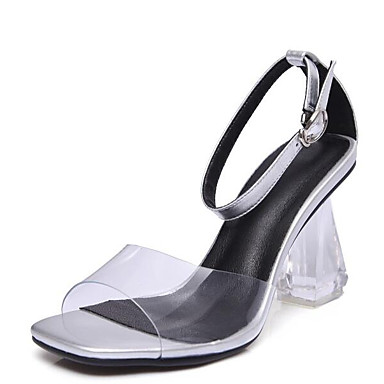 Women's Shoes Nappa Leather Summer Comfort Sandals Translucent Heel White / Black Women's Shoes Nappa Leather Summer Comfort Sandals Translucent Heel White / Black