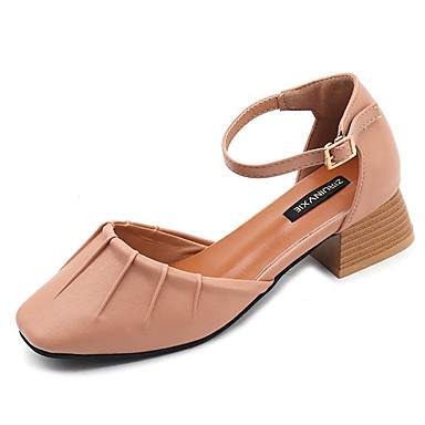 Women's Shoes PU(Polyurethane) Summer Ankle Strap Heels Chunky Heel Square Toe Black / Beige / Almond Women's Shoes PU(Polyurethane) Summer Ankle Strap Heels Chunky Heel Square Toe Black / Beige / Almond