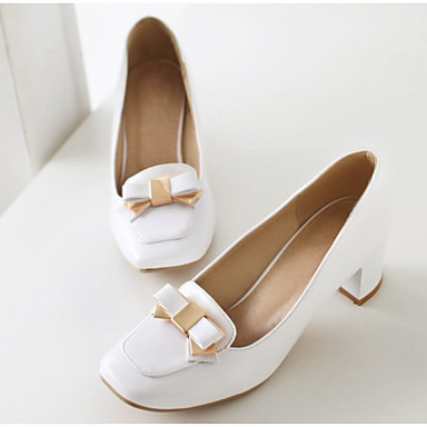 Women's Shoes Patent Leather Summer Comfort Heels Chunky Heel Square Toe Bowknot White / Black / Red Women's Shoes Patent Leather Summer Comfort Heels Chunky Heel Square Toe Bowknot White / Black / Red