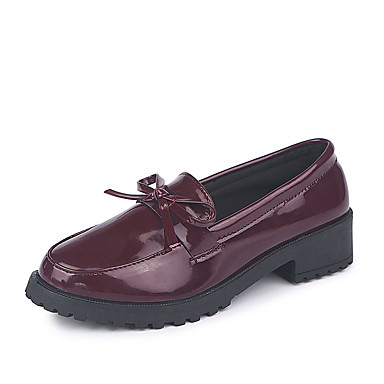 Women's Shoes PU(Polyurethane) Fall Comfort Loafers & Slip-Ons Low Heel Round Toe Bowknot Black / Wine Women's Shoes PU(Polyurethane) Fall Comfort Loafers & Slip-Ons Low Heel Round Toe Bowknot Black / Wine