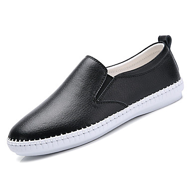 Women's Shoes Cowhide Spring Comfort Loafers & Slip-Ons Flat Heel Round Toe White / Black Women's Shoes Cowhide Spring Comfort Loafers & Slip-Ons Flat Heel Round Toe White / Black