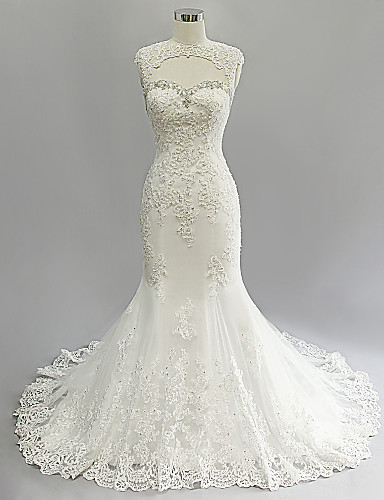 Trumpet/Mermaid Wedding Dress-Ivory Court Train Jewel Lace / Satin ...