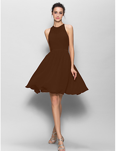 Brown Knee Length Cheap Bridesmaid Dresses