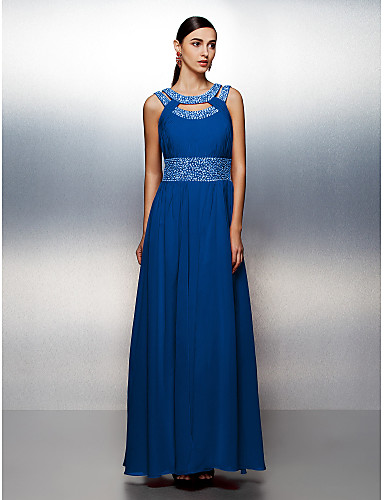 A-Line Jewel Neck Floor Length Chiffon Prom / Formal Evening Dress with ...